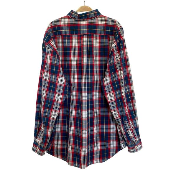 Thornton Bay Button Down Shirt Men XL Red Navy Plaid Americana Barn Long Sleeve - Picture 3 of 8